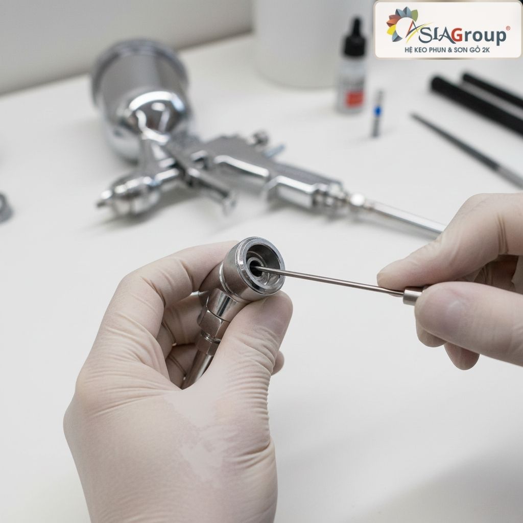 kim béc súng phun sơn, thay kim béc, súng bị rỉ sơn