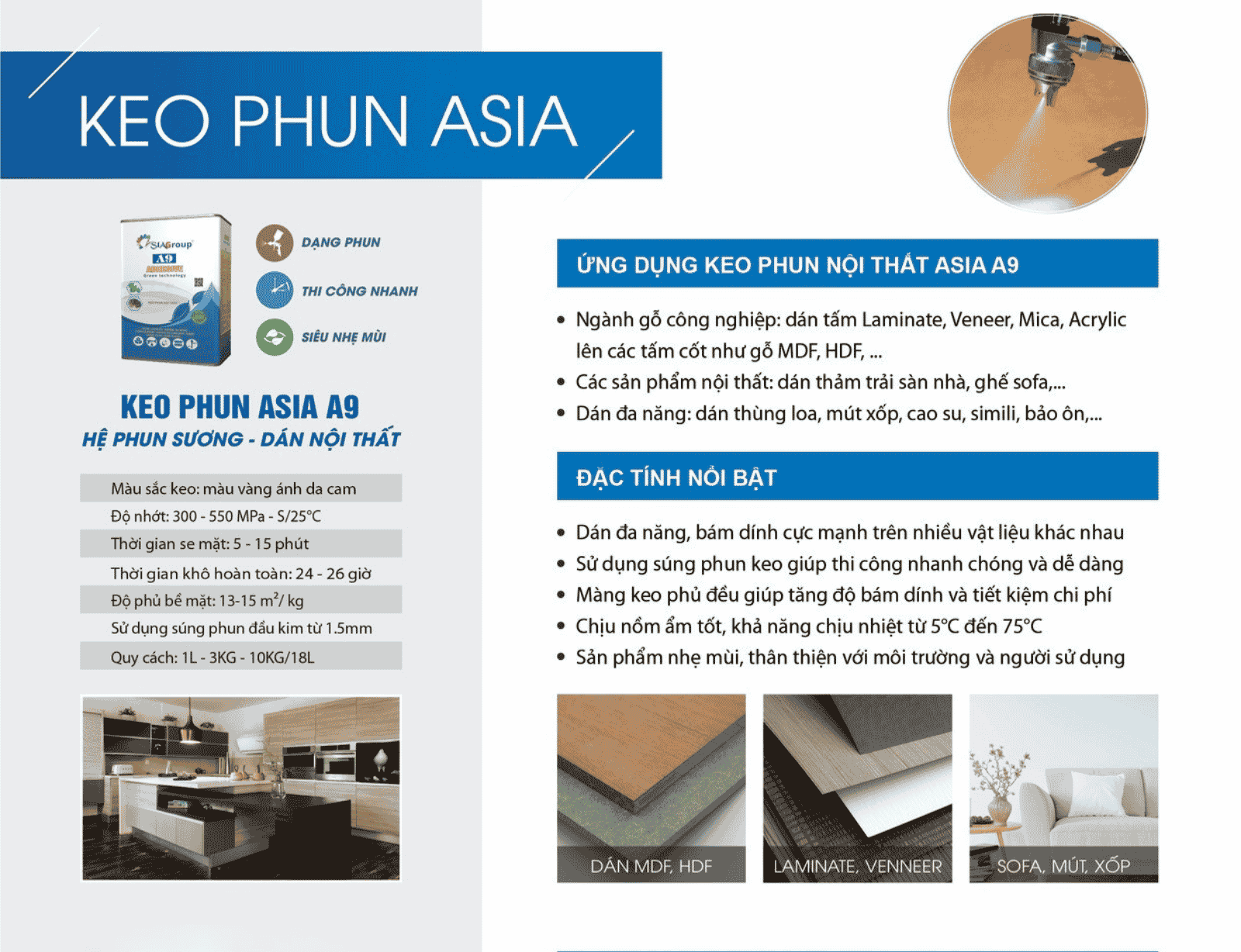 Đánh giá keo phun dán laminate ASIA A9 dòng keo của ngành gỗ công nghiệp