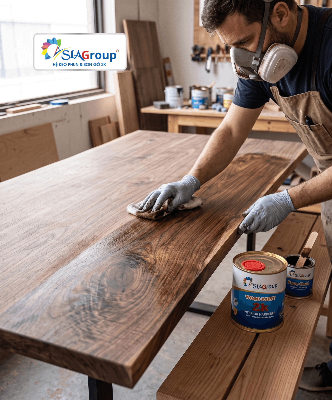 Kỹ thuật phun tinh màu và màu lau gỗ cẩm trên nền gỗ tự nhiên giúp tôn lên vẻ đẹp vân gỗ nguyên bản
