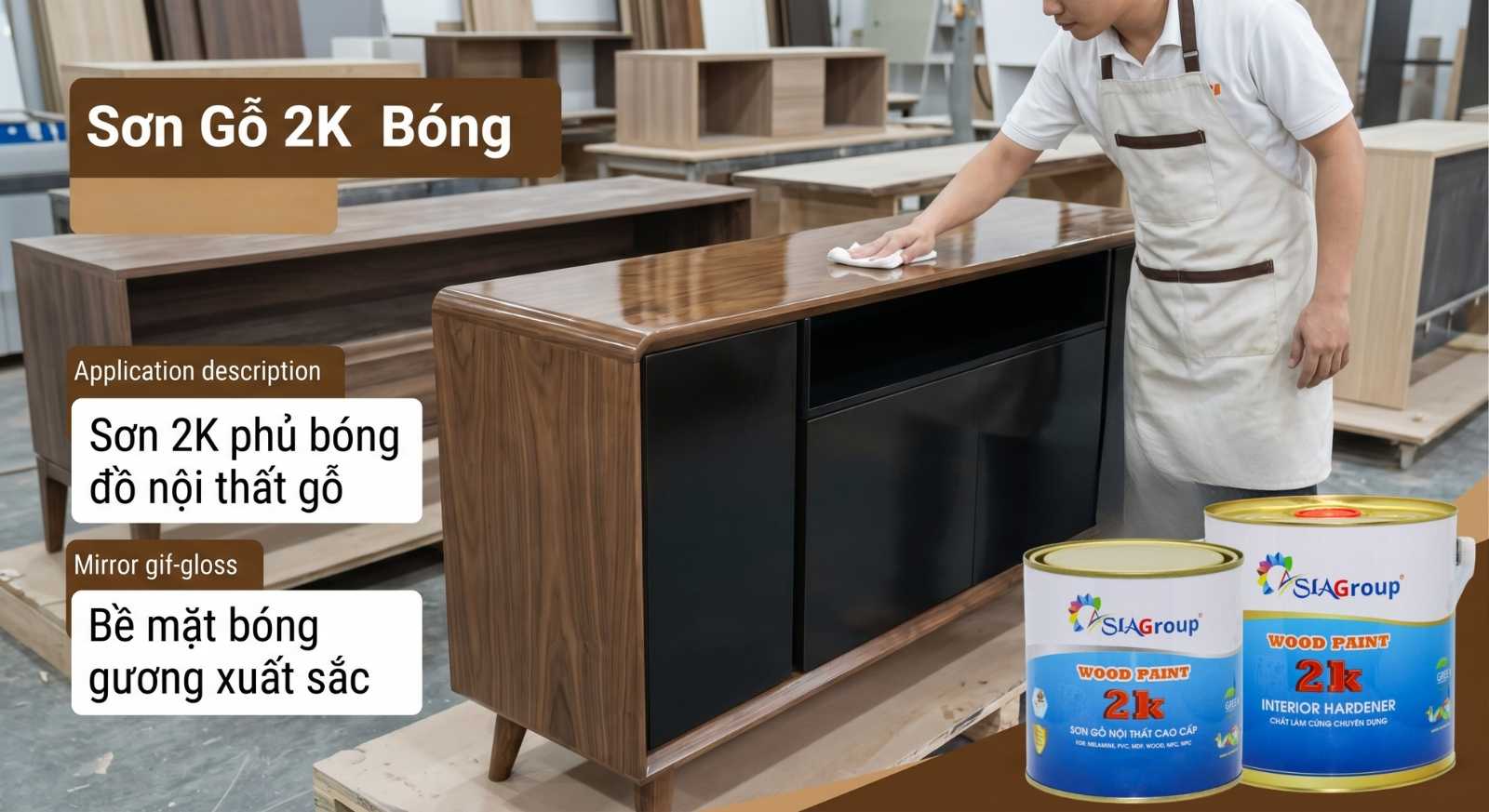 Sơn 2k phủ bóng đồ gỗ nội thất gỗ trong nhà