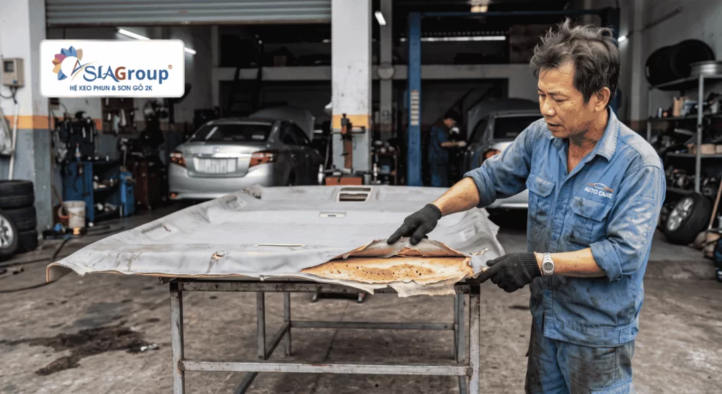 Khắc Phục Lỗi Hở Mép Bằng Keo Dán Da Simili S9 Premium 1 Dán trần, taplo, cột a,b,c bị bong do nhiệt ngoài trời làm bung keo